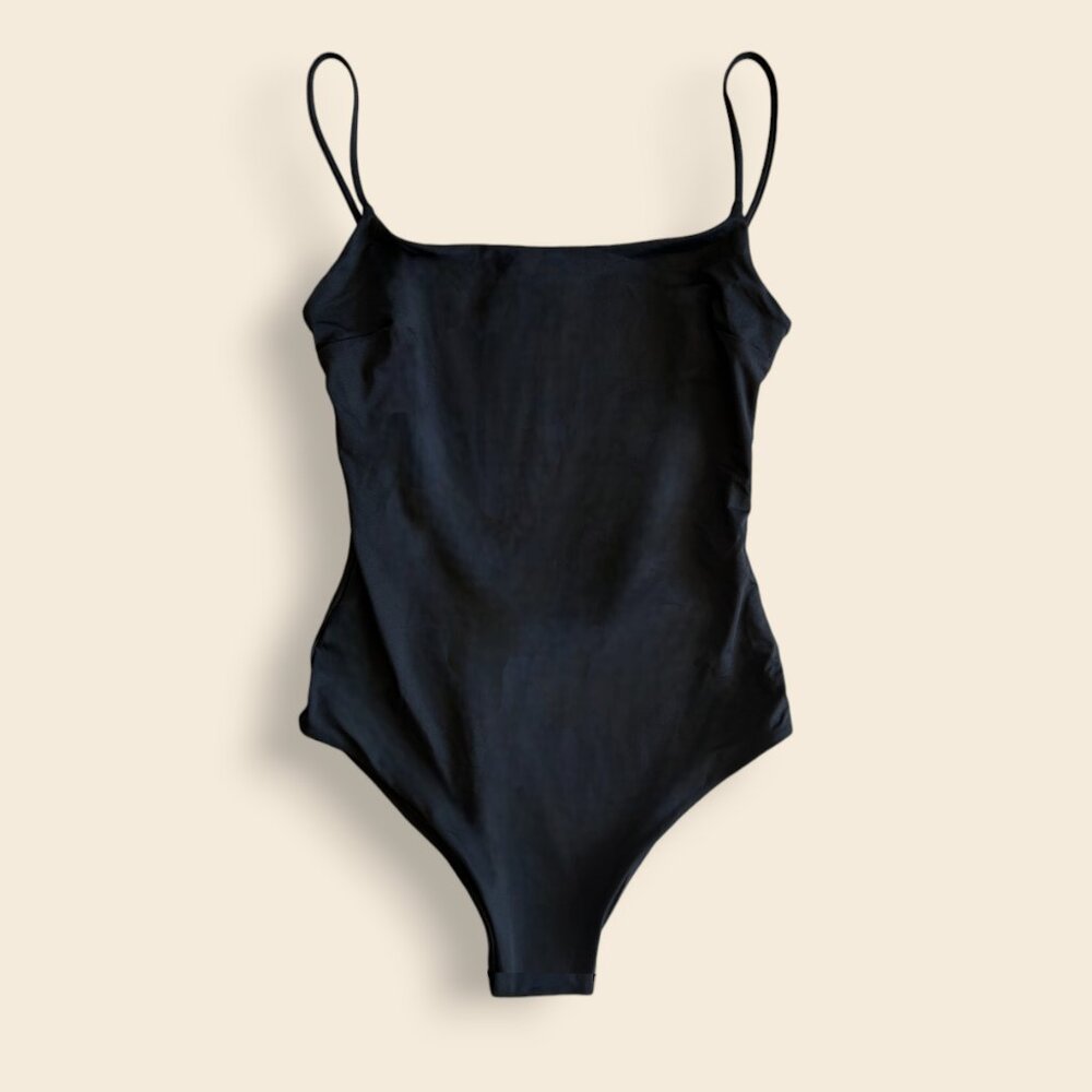 Zara, Plain One Piece  Swimsuit with Thin Straps, Black, Medium, NWT